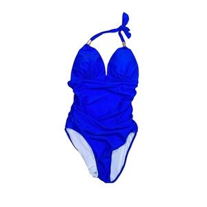 Blue Halter One Piece Padded Swimsuit